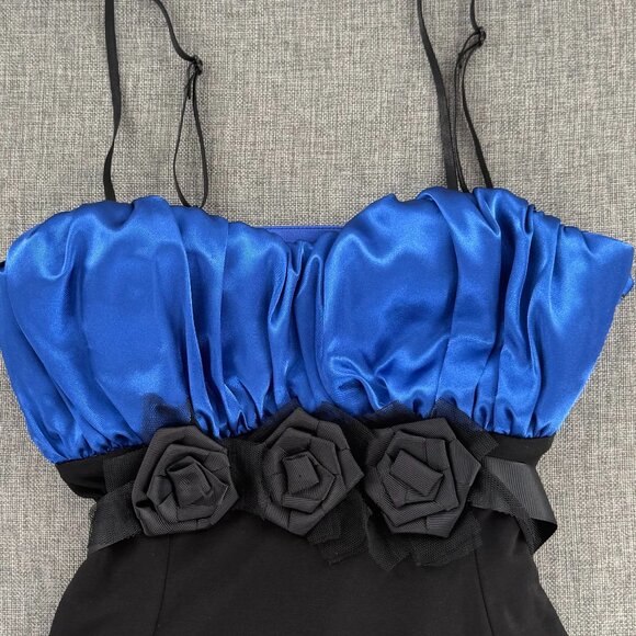 Snap Formal Dress Party Event Prom Blue & Black Adjustable Straps Juniors 7 Rose - Picture 2 of 14